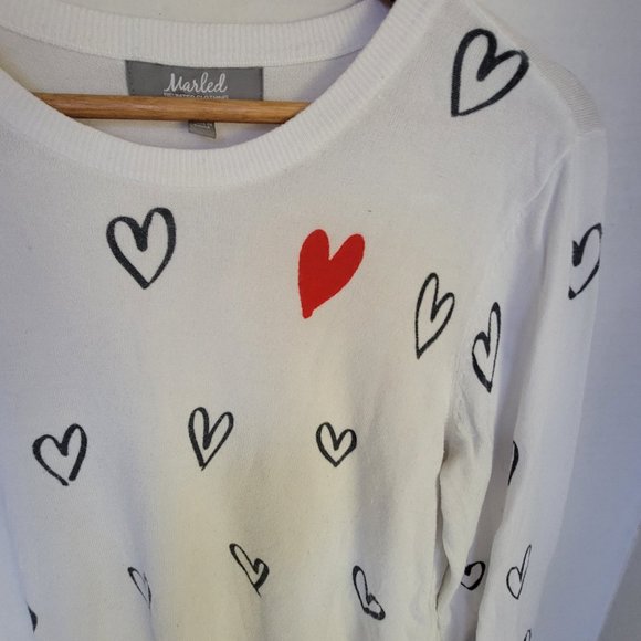 Marled Reunited White Red Heart Graphic Sweater Pullover Valentine 💕❤️ M - Picture 4 of 12